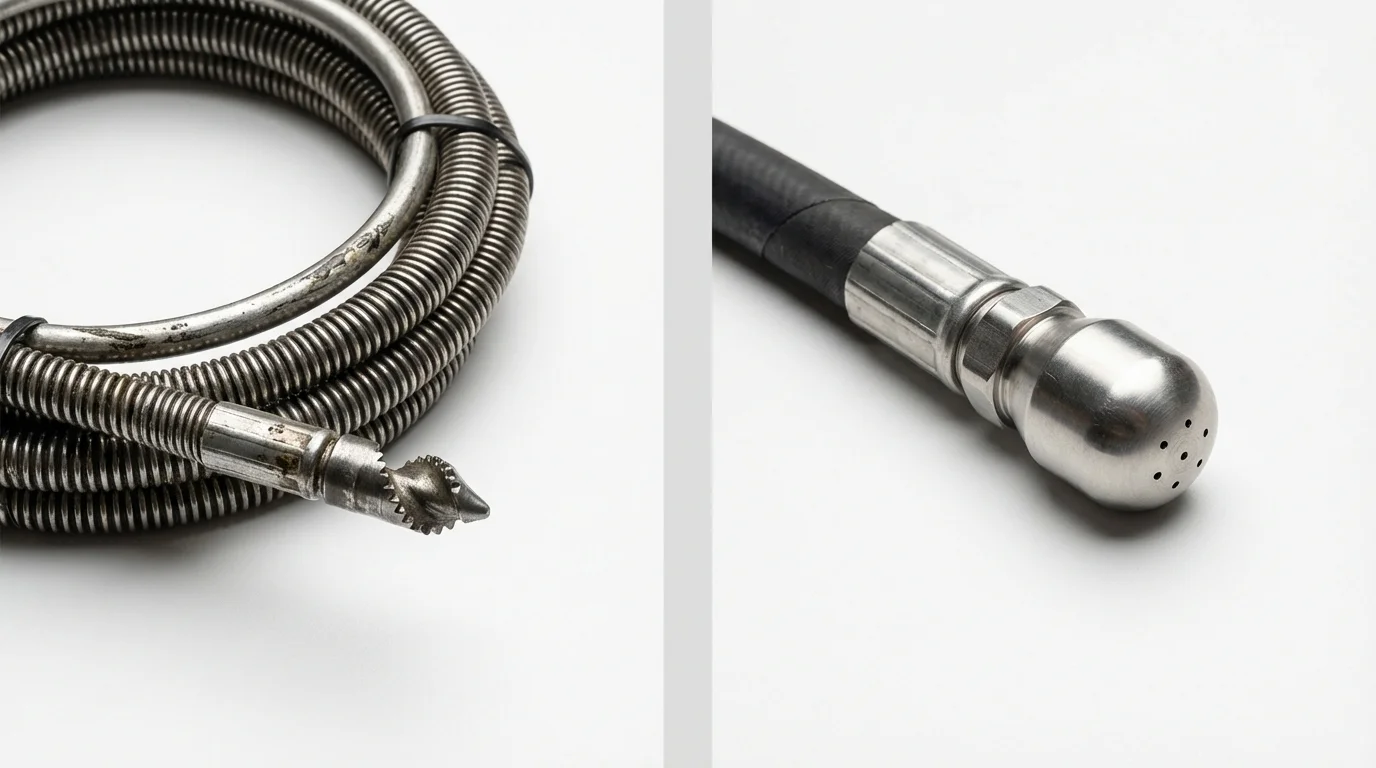 Drain snake cable and hydro jetting nozzle used for drain cleaning in Steeleville, IL