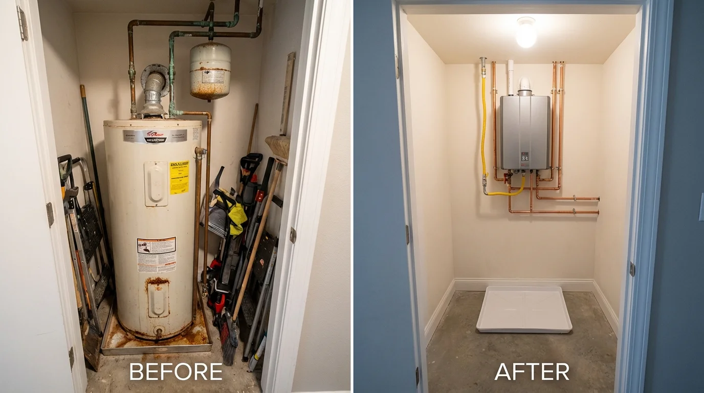 Tank water heater versus wall-mounted tankless unit comparison for Steeleville, IL homeowners